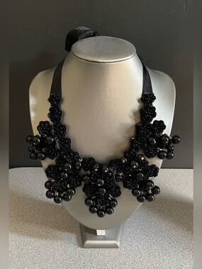 J. Crew Black Floral Statement Bib Garden Necklace